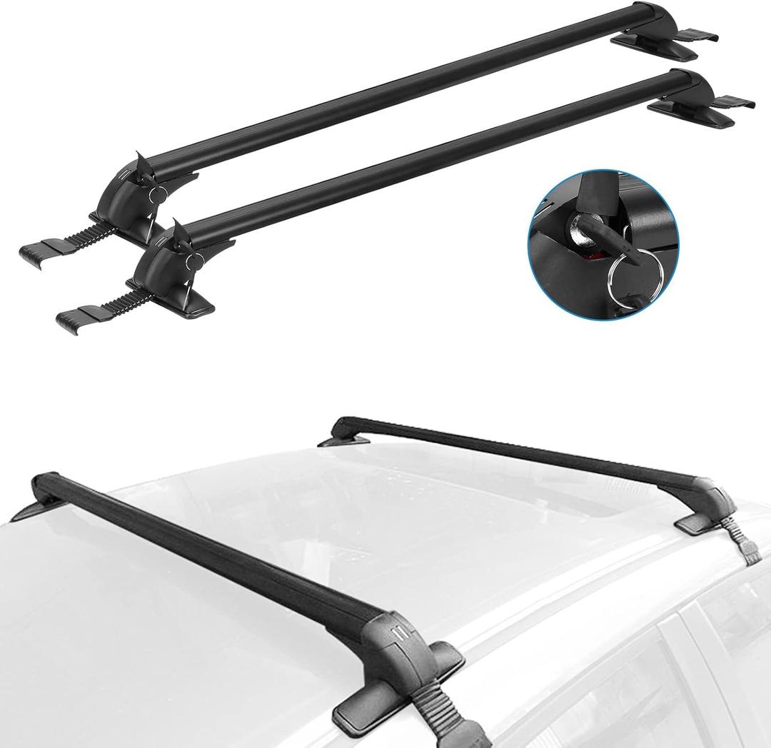 iMounTEK 2-Pieces Universal 110cm/43-inch Car Roof Rack Cross Bar w/Anti-Theft Lock Adjustable Window Frame for Bike Kayak Cargo Luggage