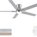 Sevenine 52 Inch Brushed Nickel Flush Mount Ceiling Fans with Lights and Remote, Low Profile Nickel Ceiling Fans for Bedroom Living Room Patio Porch, Quiet 6 Speed Reversible DC Motor, 3CCT, Dimmable