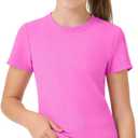 JOCMIC Girls T-Shirts Short Sleeve Stretchy Ribbed Crewneck Athletic Tees | Breathable Strenchy Comfort Material, Summer Clothes 2026, Sports School Daily
