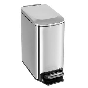 Small Bathroom Trash Can with Lid Soft Close, 6 Liter / 1.6 Gallon Stainless Steel Garbage Can Narrow with Removable Inner Bucket, Step Pedal (Silver)