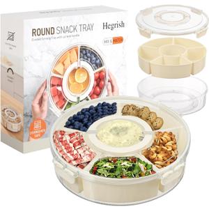 Dishwasher Safety -Divided Rotating Serving Tray with Lid and Handle,Portable Snackle Box for Fruits Snacks Charcuterie,Clear Organizer and Fridge Storage Container,Veggie Platters for Adults Child