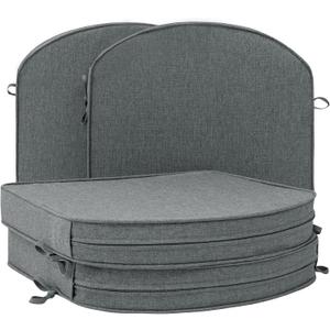 Outdoor Chair Cushions, Fade-Resistant & Water-Resistant, D Shaped Patio Furniture Seat Chair Pads Replacement with Ties, Non-Slip Bottom, Removable Cover, Set of 4, 17 x 16 Inch, Dark Grey, 17" x 16" 4 Pack