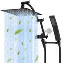 Hibbent All Metal 10'' Rainfall Shower Head, Dual Shower Head Combo, High Pressure Handheld Shower Wand, 16'' Adjustable Arc-shaped Shower Extension Arm, 71'' Hose, Showerhead Holder, Matte Black