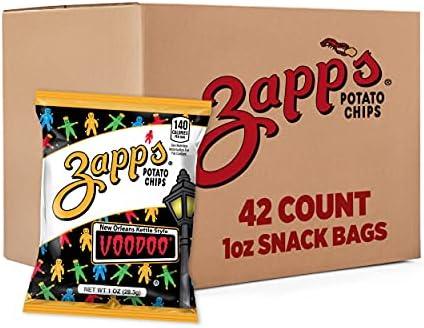 Zapp's New Orleans Voodoo Potato Chips, 42 Count - Crunchy, Gluten Free Snack with Salt, Vinegar, and Smoky BBQ Flavors, Best By: 13 October 2025