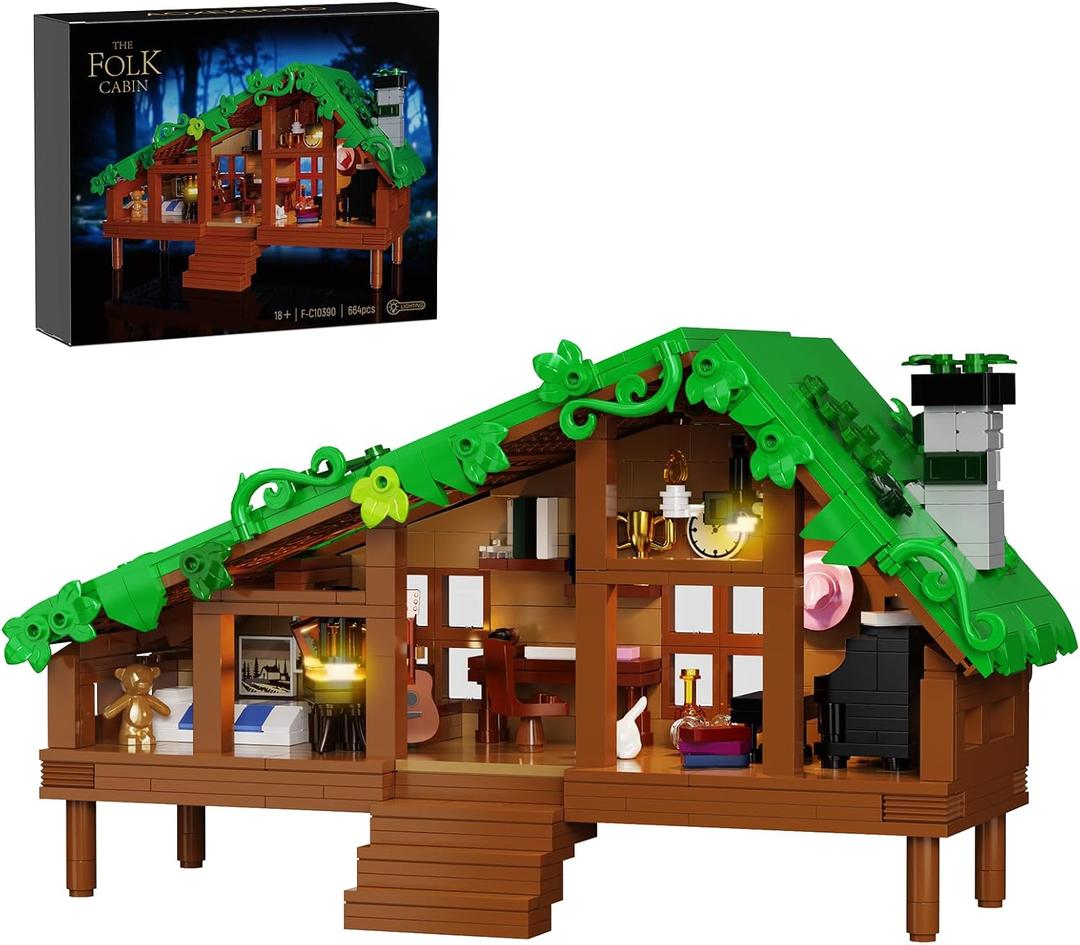 Folk Cabin Building Set, Folk House Compatible with Lego Forest Cabin House Building Creative Collection Toys, Mysterious Cabin Model,Christmas, Birthday Gifts for Girls Adult (664 PCS)