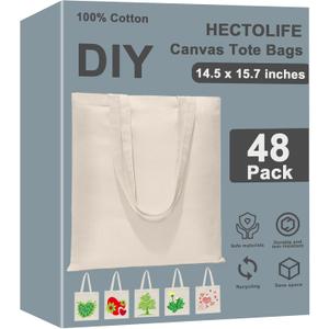 6 I 12 I 24 I 48 Pack Canvas Tote Bags,Reusable Blank Canvas for Shopping Bags,Grocery Bags,DIY Gift Bags