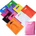 Plastic Party Favor Small Gift Bags, 100 PCS 6" x 8" Goodie Bags for Kids, Candy Treat Pouches Bulk with Handle for Kids' Birthday Party, Thanksgiving, Christmas, Halloween, 10 Colors