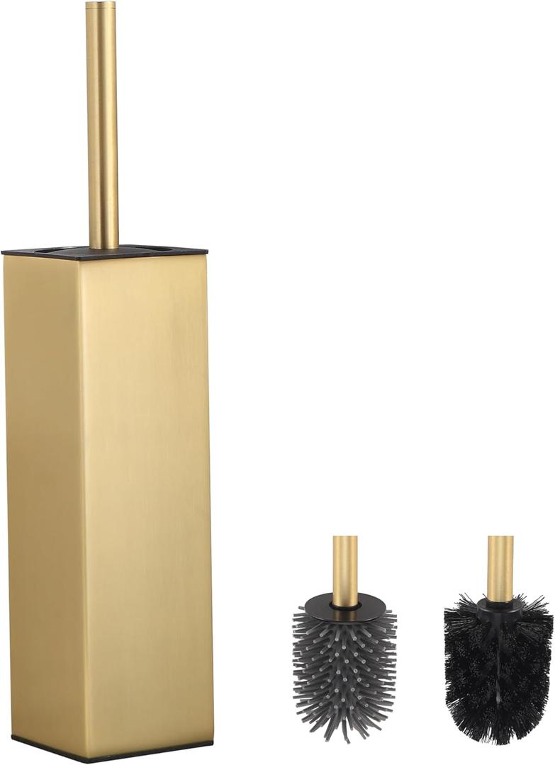 BVL Toilet Brush and Hoder Set Brushed Gold Freestanding for Bathroom