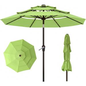 10ft 3 Tier Patio Umbrella, Outdoor Market Table Umbrella with UPF 50+ Vented Canopy, 8 Sturdy Ribs, Easy Push Button Tilt and Crank, Windproof for Deck, Pool, Backyard and Garden