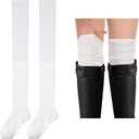 Yolev White Knee High Boot Socks - Knit Womens Long White Thigh High Socks for Boots Stretchy Striped - Thigh Highs Stockings for Women Girls Student Casual (White)