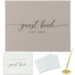 Pack of 2 Gooji 2025 Linen Wedding Guest Book for Your Wedding Reception - Simply Elegant Guestbook to Sign in and Add Polaroid Photos - The Perfect Wedding Or Baby Shower Guest Book (Beige), Blank