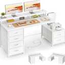 39" Desk with Fabric File Cabinet, Computer Desk with Shelves and Drawers, Writing Table with Monitor Stand, Study Table Workstation for Home Office, White