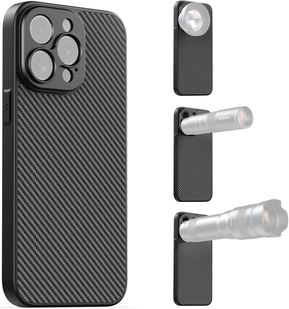 APEXEL 17MM Thread Lens Phone Case Compatible for iPhone 15 Pro, Compatible with All Telephoto Macro Lenses with 17mm Thread Black