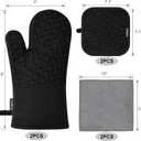 KEGOUU Oven Mitts and Pot Holders 6pcs Set, Kitchen Oven Glove High Heat Resistant 500 Degree Extra Long Oven Mitts and Potholder with Non-Slip Silicone Surface for Cooking (Black)