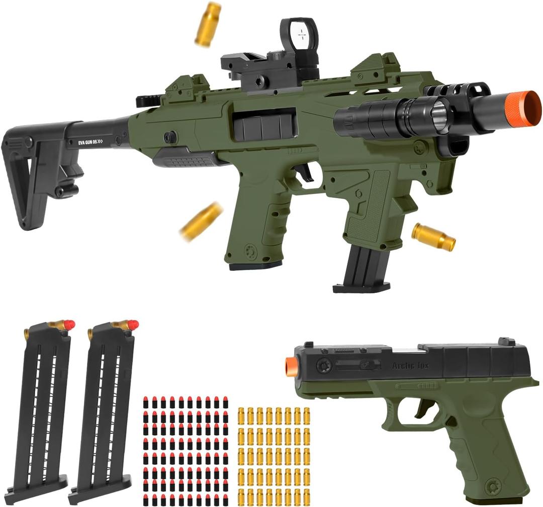 Soft Bullet Toy Gun Blaster Soft Bullet Toy Dart Hand Gun Pistol Foam Shell ejecting Blasters with 2 Clips, Gifts for Boys Girls Adults Age 8+ (Green)