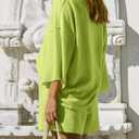 Tankaneo Womens Short Sets 2 Piece Outfits 3/4 Sleeve Tops and Elastic Waist Shorts Lounge Set Casual Loungewear (Green) XX-Large