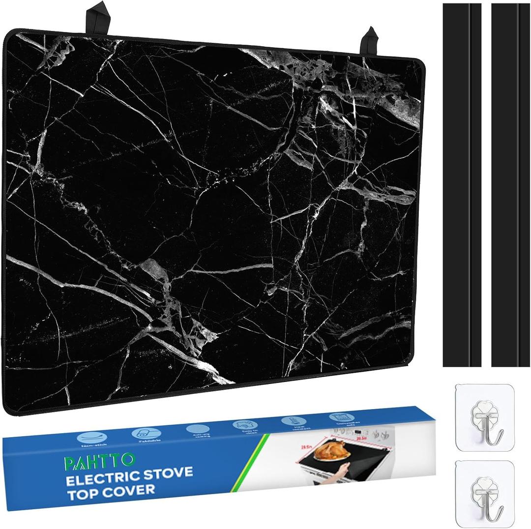 Stove Top Cover for Electric Stove (28.5x 20.5), Heat Resistant Glass Stove Top Cover, Cooktop Protector for Glass/Ceramic Stoves, Dishwasher Safe Natural Rubber, Black Marble