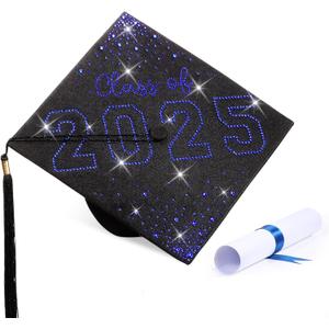Rhinestones Graduation Cap Class of 2025 Crystal Grad Cap for Men Women Girls High School Bachelor Photo Props