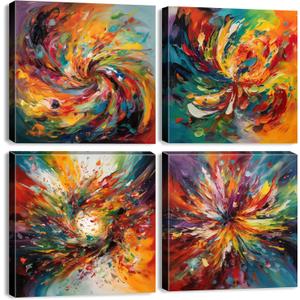Colorful Abstract Wall Art Multi Color Graffiti Canvas Pictures Bedroom Wall Decor Watercolor Fantasy Splash Liquid Prints Painting Contemporary Artwork Kitchen Living Room Home Decoration 12x12" 4Pcs
