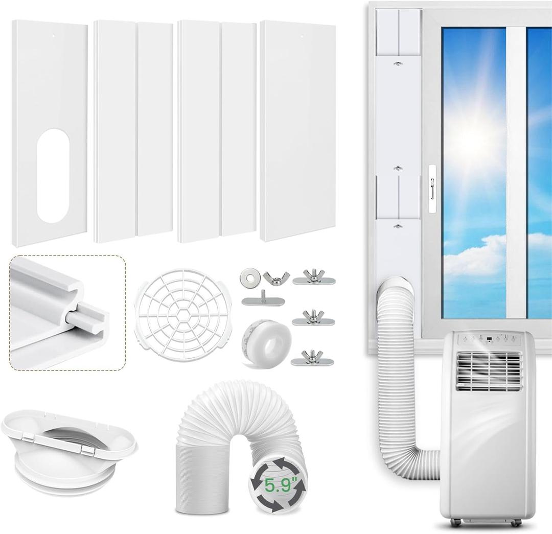 Portable AC Window Vent Kit with Exhaust Hose - 5.9" Diameter 78" Long, Fits LG Whynter Haier 99% Portable Air Conditioners, Adjustable Seal 17"-61" for Sliding Windows, Complete Kit Included
