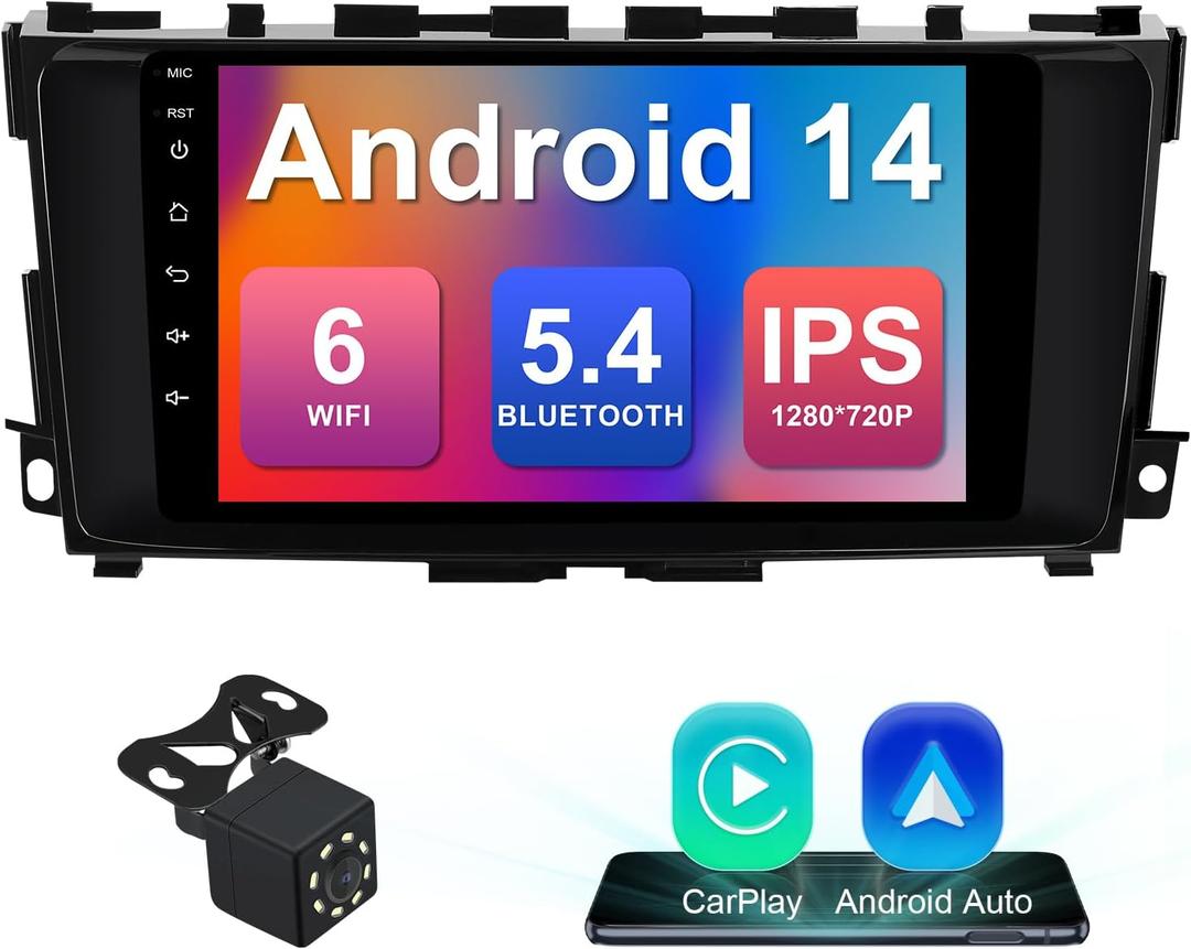 2+64G 9-inch Android 14 Car Stereo for Nissan Altima 2014-2018 IPS Touchscreen Screen Car Radio with Carplay & Android Auto Support Backup Camera GPS FM Navi BT SWC