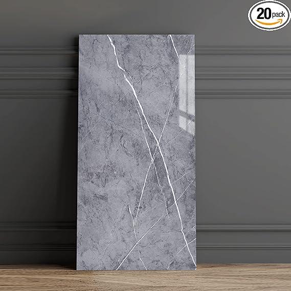 Haimin Wall Panels Peel and Stick 20 Pieces 23.6x11.8in (38.7 Sq. Ft. Coverage) Backsplash Marble Look Tile（not Real Marble, Ideal for Kitchen Bathrooms Living Rooms Bedrooms (Gray-YSH)