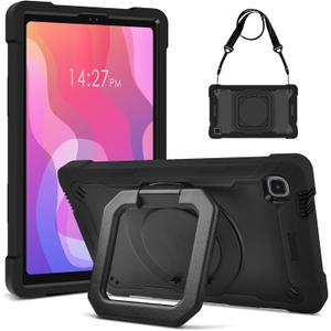 DETUOSI Case for Samsung Tab A7 Lite 8.7 inch 2021 Release SM-T220/T225/T227u, Shockproof Protective Cover for Galaxy Tab A7 Lite 8.7 inch (360Rotatable Stand & Shoulder Strap), Black