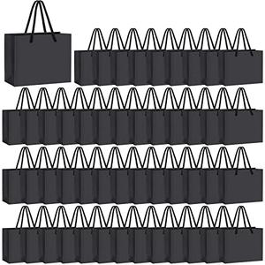 Yexiya 50 Pcs Black Mini Gift Bags with Handle Gift Card Bags Bulk Extra Small Paper Party Favor Boxes Tiny for Christmas Wedding Baby Shower Birthday Wrapping Supplies, 4.7 x 3.9 x 2.3 Inch