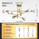 6-Light Sputnik Chandelier Gold, Mid-Century Modern Ceiling Light Fixture for Dining Room, Kitchen, Living Room, Bedroom