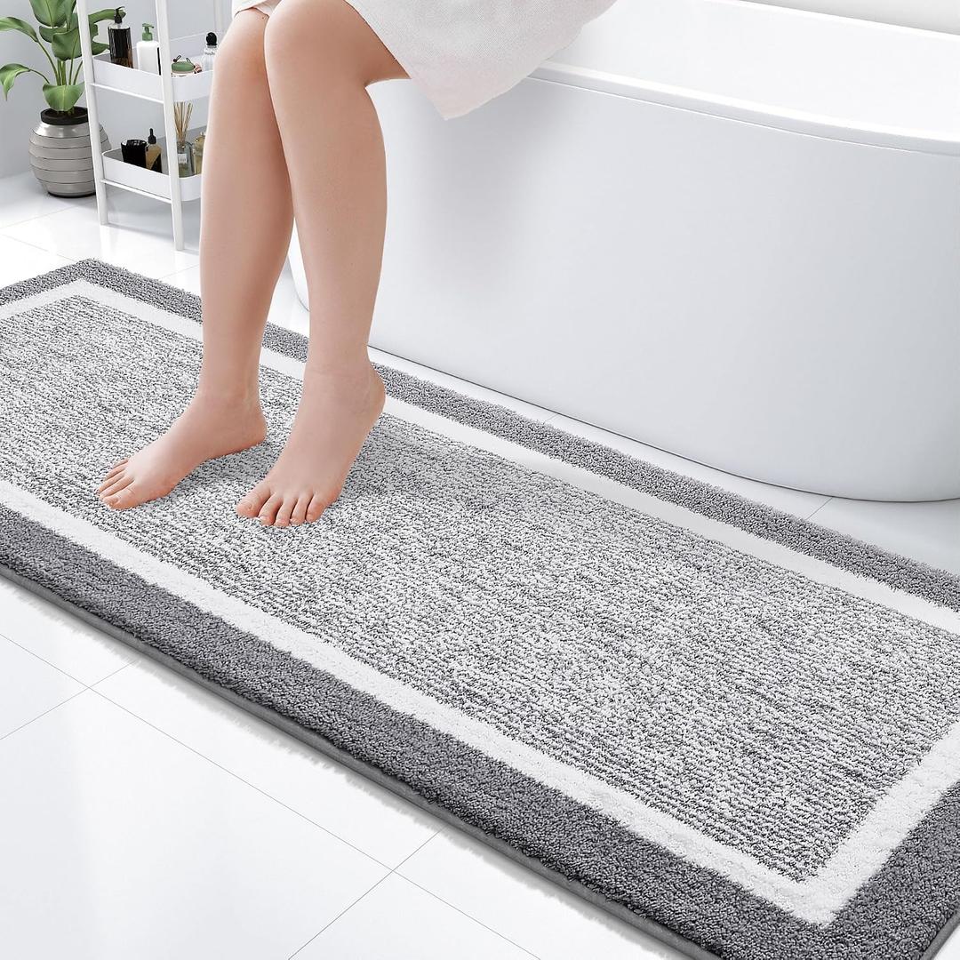 OLANLY Bathroom Runner Rugs 70x24, Long Bath Mats for Bathroom, Dark Grey