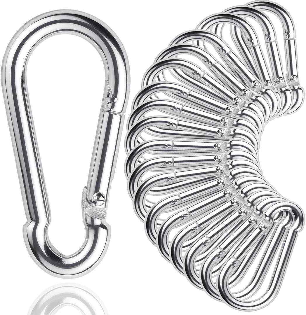 30Pack Heavy Duty Spring Snap Hooks 4Inch, 3/8 Carabiner Clips for Swing, Large Steel Chain Quick Links Safety Buckle Connector for Hammock Fitness Gym Outdoor Boating, M10 Snap Hook Carabiners