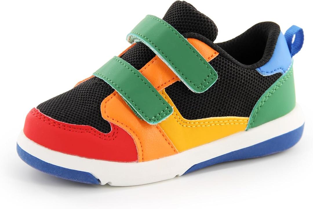 SKYWHEEL Toddler Boys Girls Tennis Shoes Kids Slip On Barefoot Shoes Wide Casual Walking Running Sneakers for Little Kids (111-toddler Colorful Black Sneaker)