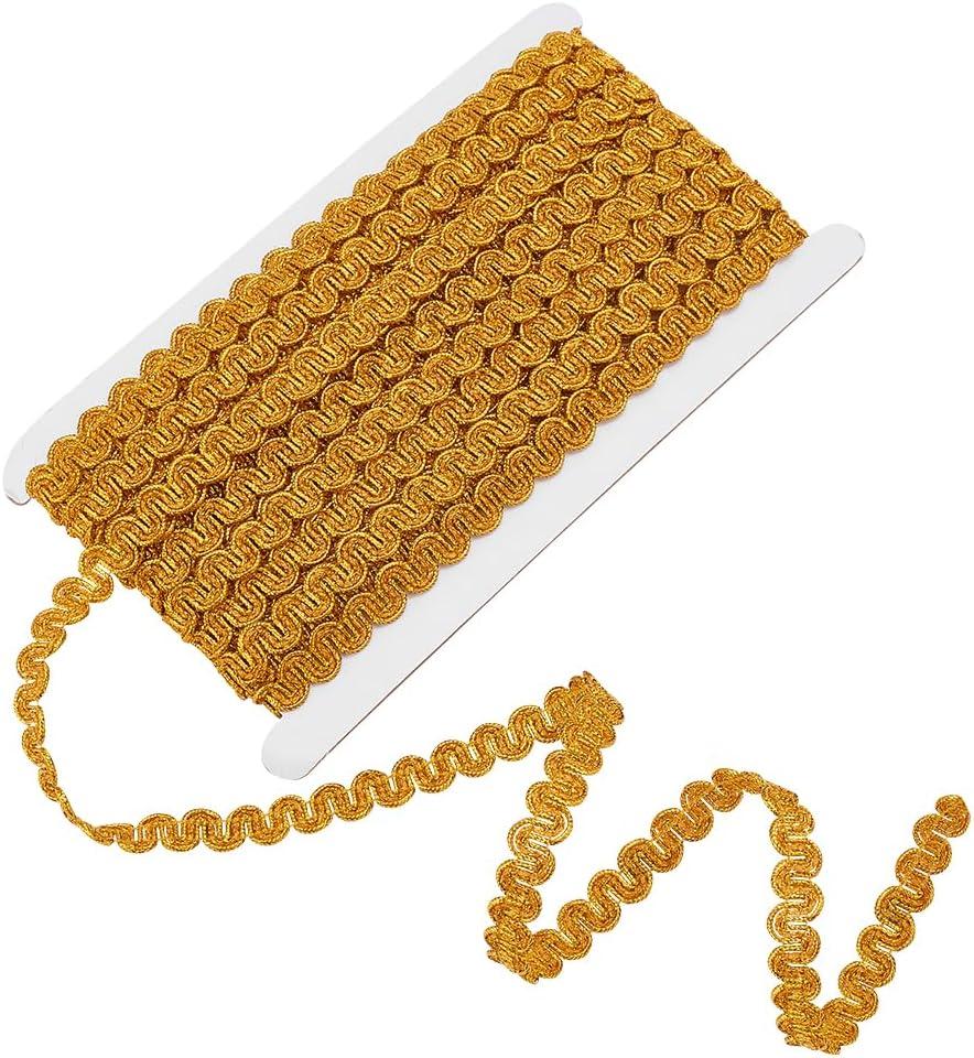 PH PandaHall 13.5 Yards/12m Golden Gimp Braid Trim, 0.43 inch/11mm Flat Fabric Decorative Trim Metallic Scroll Braid Ribbon Filigree Curved Lace Ribbon for Sewing Upholstery Curtain Costume