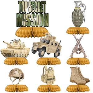 Outego Army Party Centerpiece Set - 3D Tank Honeycomb Army Birthday Decorations and Army Table Toppers for Kids' Military-Themed Birthday and Baby Shower Table Decor