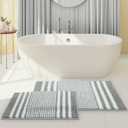 Tindbea Bathroom Rugs Set 2 Piece, Extra Soft and Absorbent Fluffy Striped Chenille Bath Mat Rug Set, Non Slip Bathroom Floor Mat, Machine Washable (20" x 32" Plus 16" x 24", Gray) (Grey)