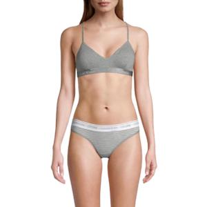Calvin Klein Women's Motive Cotton Lightly Lined Bralette (Small, Grey Heather)