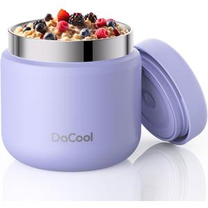 DaCool Kids Thermo for Hot Food 13 OZ Insulated Food Jar Kids Lunch Food Thermo Vacuum Stainless Steel Insulated Lunch Container Bento for School Office Picnic Travel Outdoors, Light-Purple