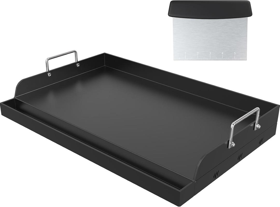 YACONA 2516 Nonstick Universal Griddle for Gas Grill, Muti-Purpose Cooking Cast Iron Griddle with Grease Groove, Pre-Seasoned Flat Top Plate Insert for Camping, Tailgating, Parties