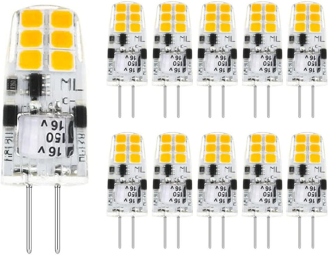 10pcs G4 LED Bulbs 1.5W Equivalent to 20W T3 Bi-Pin Base Halogen Bulb, 12V Warm White 2700K Light for Puck Light, RV, Under Counter Kitchen Lighting, Under Cabinet Light (Non-dimmable)