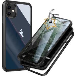 UBUNU for iPhone 12/ iPhone 12 Pro Case with Screen Protector [Built in 9H Tempered Glass], 360 Full Body Protection Dual Layer Clear Protective Phone Case for Men Women 6.1 inch - Black