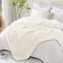WRENSONGE Chunky Knit Blanket Throw Ivory Large Soft Fluffy Cable Knit Crochet Throw 100% Hand Knitted Blanket for Couch Bed(50"x60")