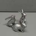 DN DECONATION Easter Bunny Figurines, Small Decorative Bunny Statue Set of 3, Easter Resin Rabbit for Vintage Tabletop Decor Home Spring Decoration Gift, Antique Silver Sculptures Decor