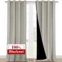 NICETOWN Natural 100% Blackout Curtains for Windows, Pack of 2, 52 inches W x 102 inches L, Super Heavy-Duty Black Lined Total Darkness Drapes for Bedroom, Privacy Assured Window Treatment for Patio