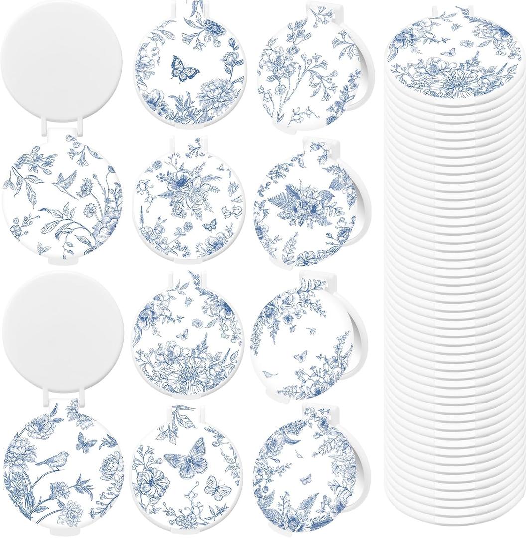 50 Pcs Blue Porcelain Compact Mirror Bulk Small Pocket Purse Round Mirror Portable Folding Makeup Blue Porcelain Mirrors Gifts for Women Coworker Employee Teacher