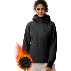 FREE SOLDIER Women's Waterproof Ski Snow Jacket Fleece Lined Warm Winter Rain Jacket with Hood Fully Taped Seams (Small, Black)