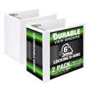 Samsill Durable 6 inch 3 Ring Binder, Made in USA, Locking D Ring FSC 100% Recycled Chipboard, White, 2 Pack