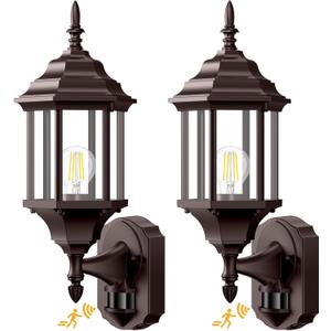Redluck Motion Sensor Outdoor Lights, 2 Pack 16 inch Dusk to Dawn Outside Porch Lights, Waterproof Anti-Rust Outdoor Wall Lights Exterior Lighting Fixtures for House, Front Door, Brown