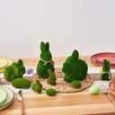 9pcs Easter Moss Bunny Decorations for Home, Includes 6 Green Faux Moss Bunnies and 3 Green Faux Moss Stones for Easter Mantel Table Decorations, Flocked Bunny Figurines for Spring Decor