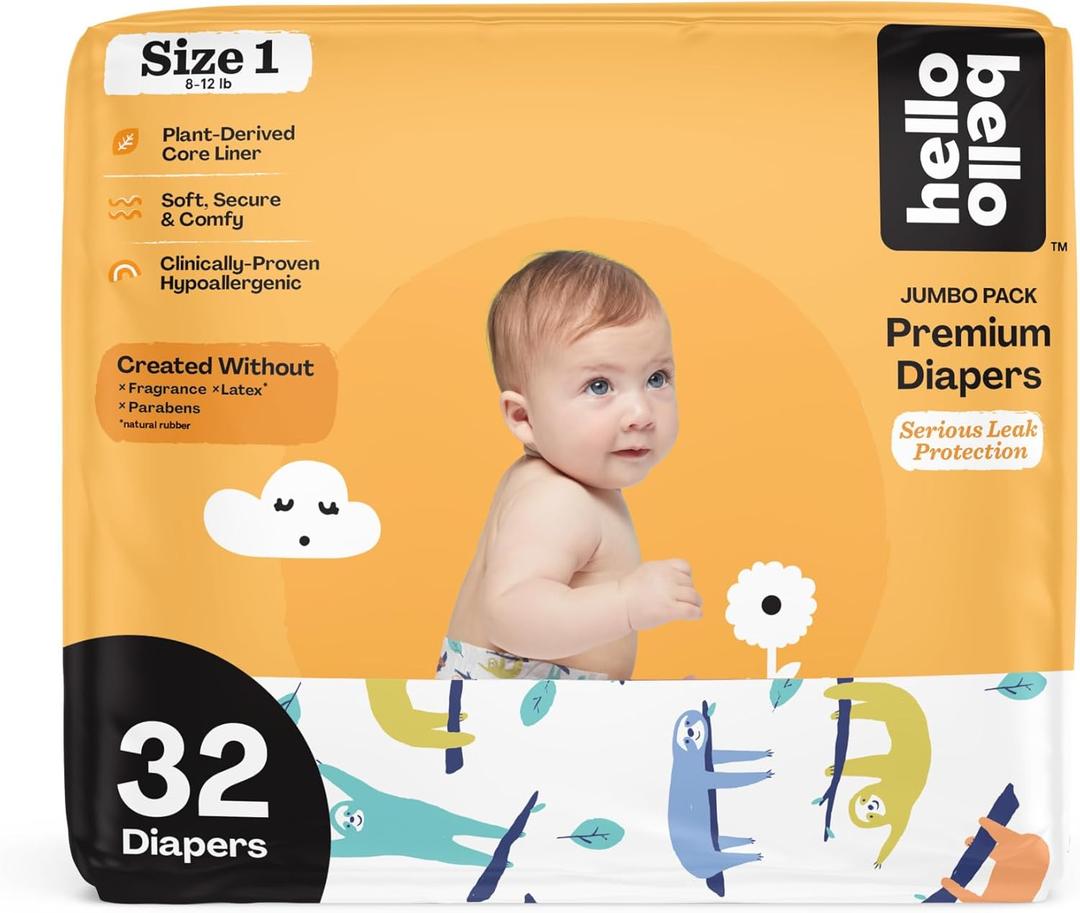 Hello Bello Premium Baby Diapers Size 1, 64 Count of Disposable, Extra-Absorbent, Hypoallergenic Diapers with Snug and Comfort Fit, Sleepy Sloth