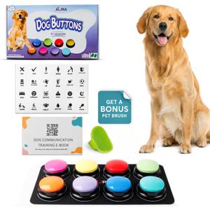 A-URA Dog Buttons for Communication with Mat, HD Sound Quality Dog Talking Button Set Non-Slip Back Mat, Dog Buttons Talk for Training, Pet Talking Buttons for Dog (Pack of 8)